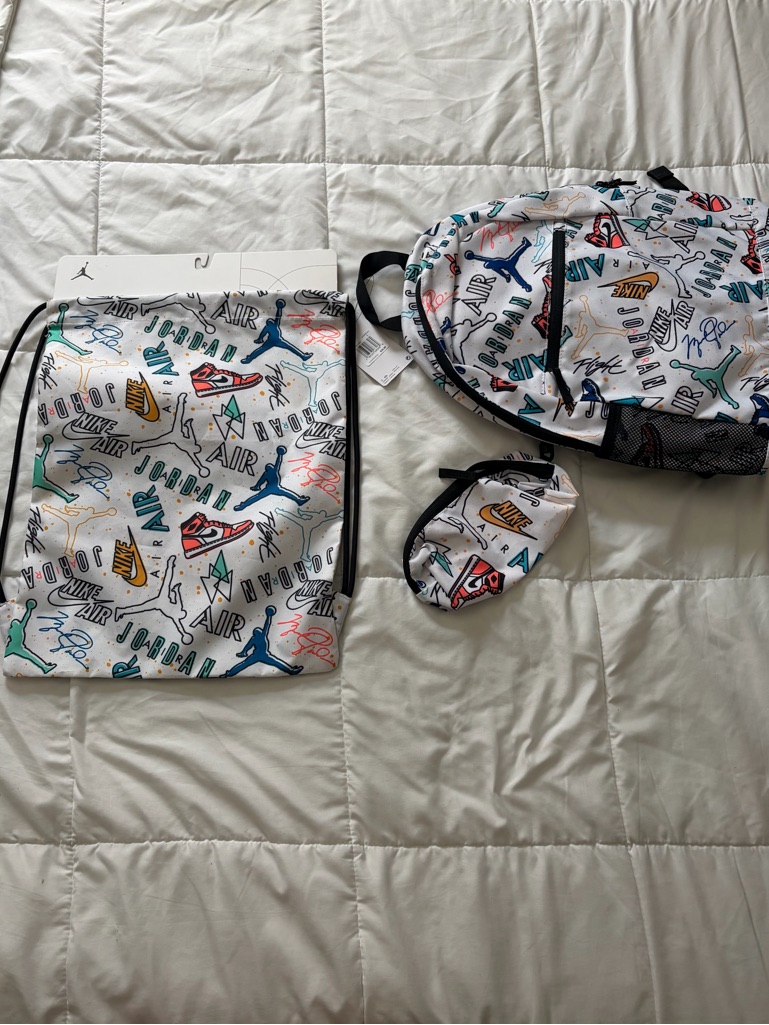 Nike Air Jordan White Multi-Color Print Backpack His And Hers Set
